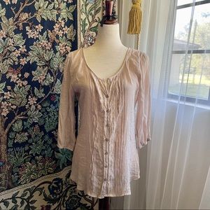 Neutral Pink Beige Blouse Tunic Button Down, Mid 2000’s, Mori Kei, Fairycore